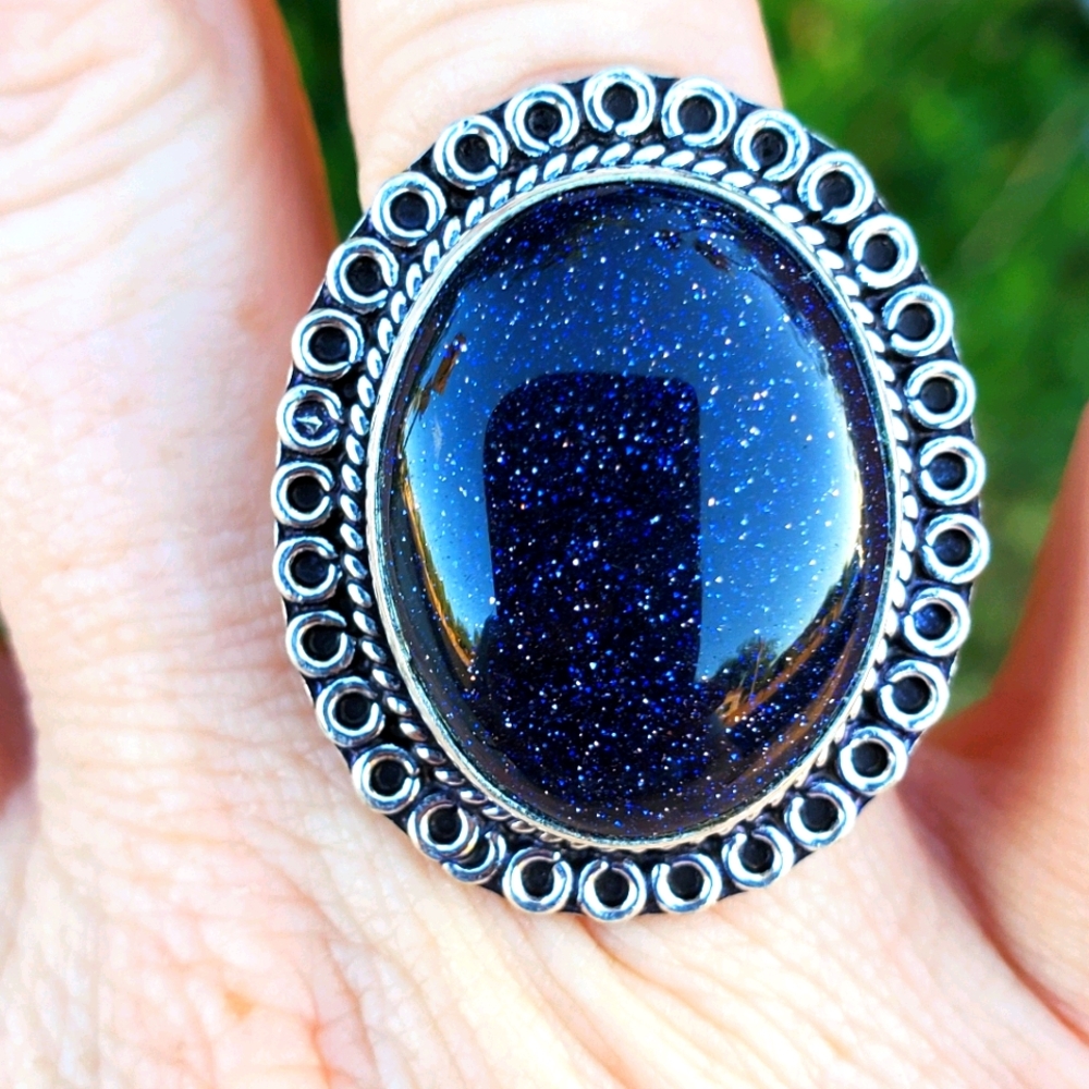 New Blue Sunstone Sun Sitara 925 Silver Ring.